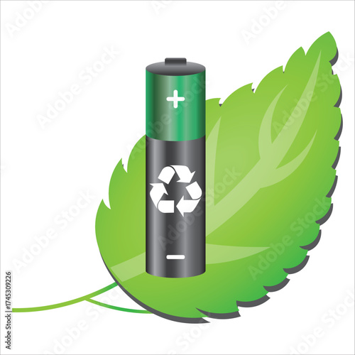 green battery with leaf