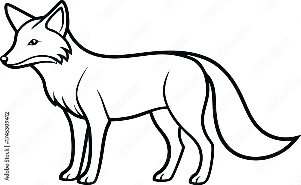 Fototapeta premium Fox Outline Vector Illustration, Minimalist Fox Line Art Vector, Cunning Fox Silhouette Outline Vector Art