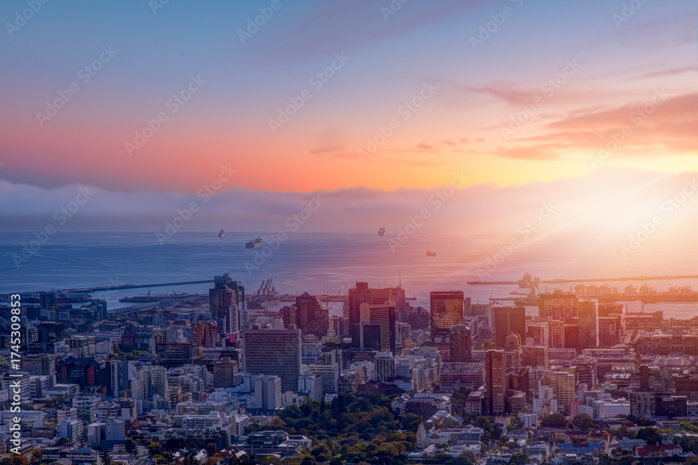 Fototapeta premium Cape town city aerial view from Table mountain - Cape town, South Africa