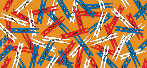 Orange clothespin or clothespeg. Foor clothesline on a sunny day or pegs hang on a washing line. Clothes pin or clothes peg. Clothespins icon. the Netherlands colour, flag. Laundry fastener tool.