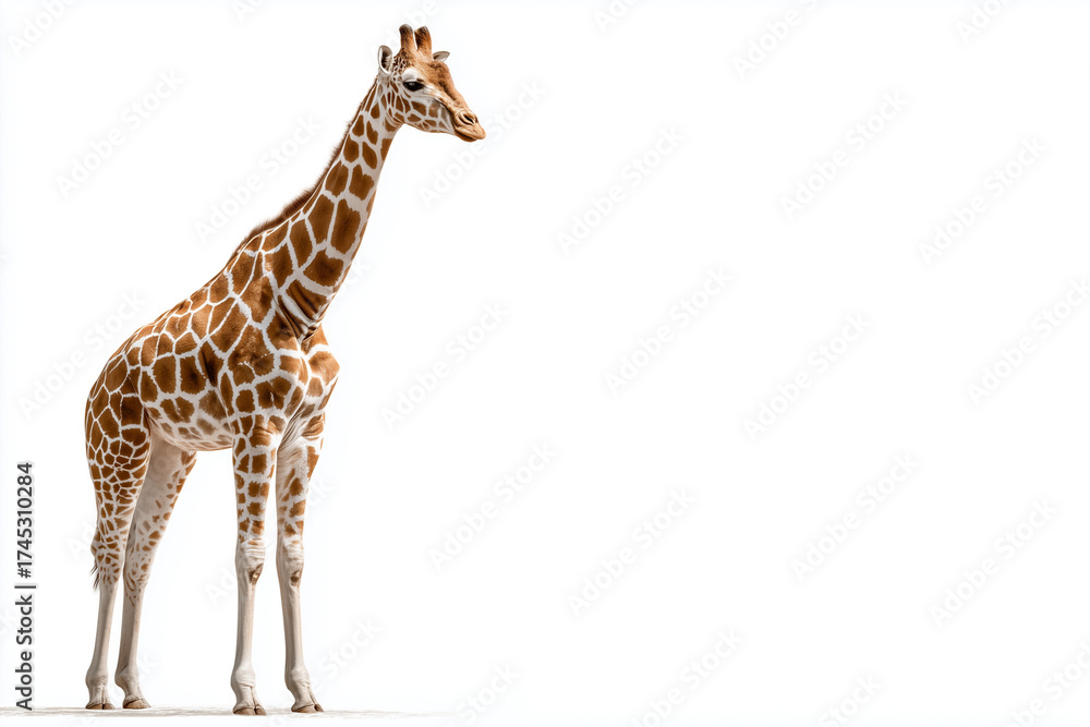 Fototapeta premium Elegant Giraffe Standing Isolated on White Background