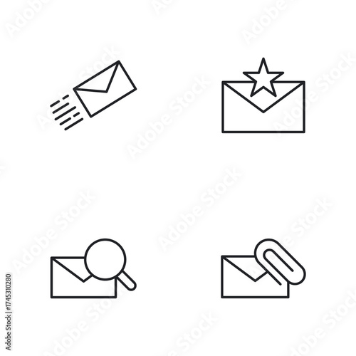 Email Communication and File Attachment Line Icons