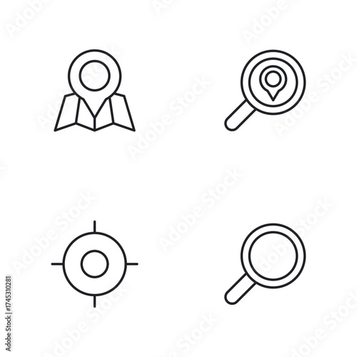 Map, Target, and Search Functionality Line Icons