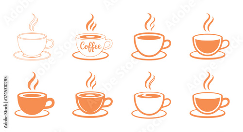Collection of Orange Coffee Cup Icons with Steam