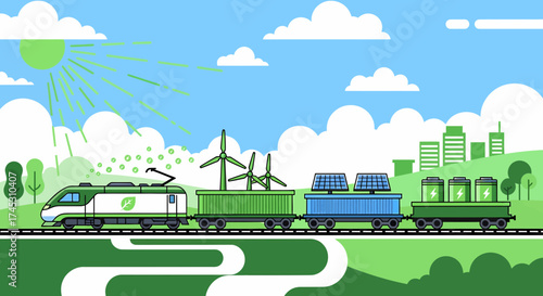 Sustainable Transport Train With Renewable Energy Resources Illustration