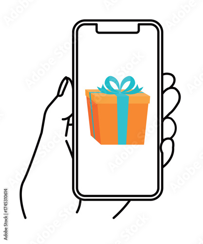 スマホの画面　オンラインギフト　線画　イラスト