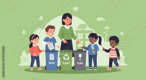 Teaching Children About Recycling And Environmental Awareness Illustration