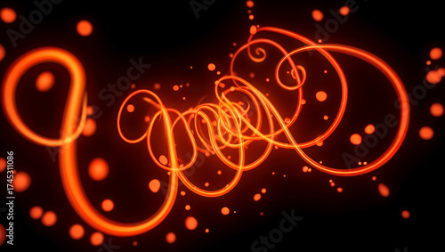 Magic spiral lines slightly seamlessly moving. Bright glowing orange lines and dots on black background. Abstract background animation screensaver. 4k, perfect loop