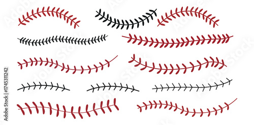 Decorative Baseball Stitch Clipart Designs Collection Vector Illustration Red and Black Seam Graphics Digital