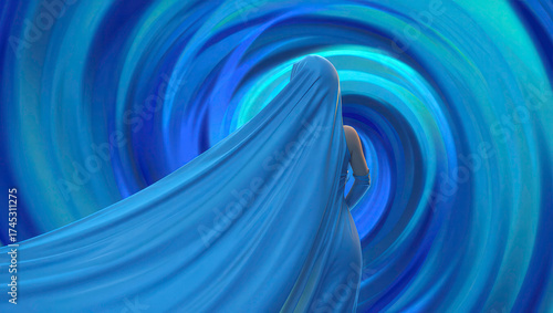 Twirl background animation. Blue sea ocean swirl motion graphics. Blue veil elegantly moving on the screen. Digital sea animation. Holographic background animation
