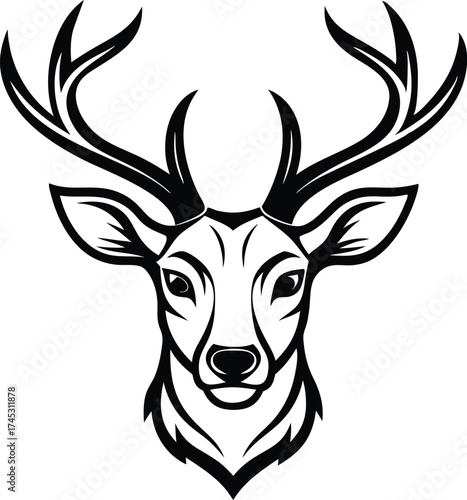 Deer Head Outline Vector Illustration, Minimalist Stag Head Line Art Logo Vector.