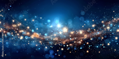 Magical Starry Night Sky with Glittering Lights and Bokeh Effects Festive scene with copy space