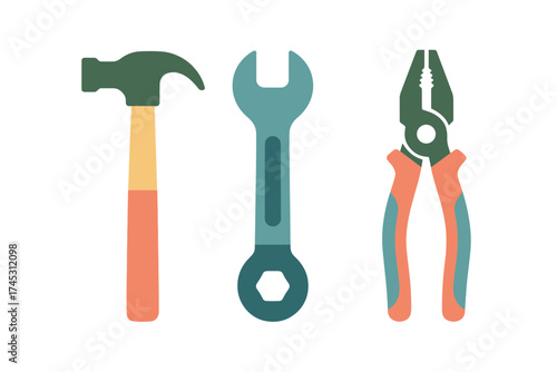 Essential hand tools set including hammer, wrench, and pliers for home repair and maintenance