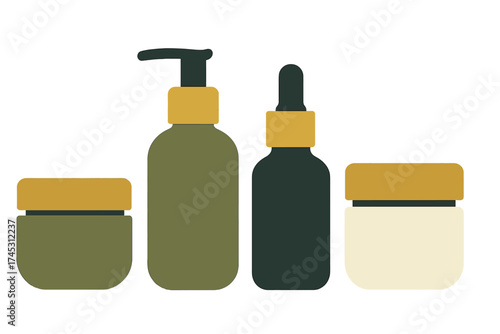 Minimalist cosmetic packaging set with dropper bottle and pump dispenser