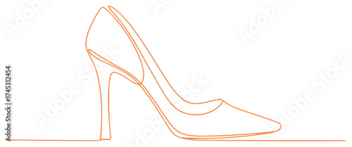 Elegant Orange High Heel Shoe - Minimalist Line Art