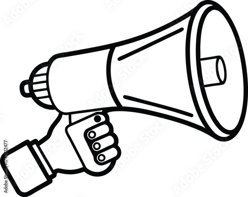 hand holding megaphone bullhorn outline illustration, Hand Holding Megaphone Outline Vector Icon on Transparent Background.
