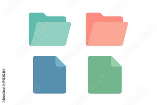 Colorful document and folder icons with soft shadows for digital organization