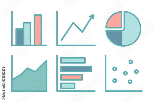 Six basic business data visualization charts and graphs icons set