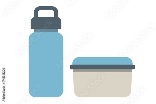 Reusable water bottle and food container set for travel and lunch