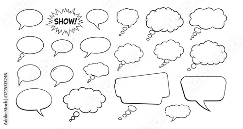 Comic speech bubble line icon set. Chat, Dialogue, Message, Conversation, Talk and communication Text Box icon vector