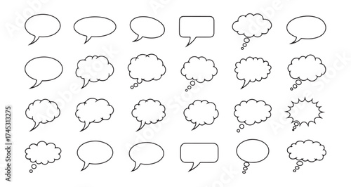 Comic speech bubble line icon set. Chat, Dialogue, Message, Conversation, Talk and communication Text Box icon vector