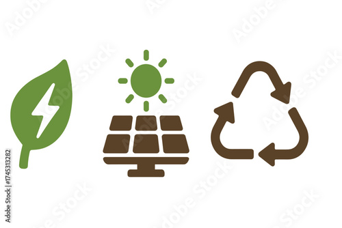 Ecology energy and recycling icons set renewable resources concept