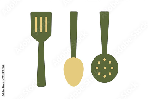 Collection of essential kitchen cooking utensils including spatula and various spoons