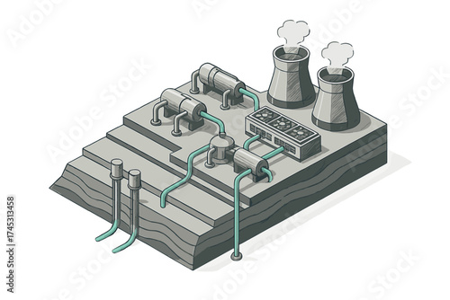 Isometric cross section of geothermal power plant energy conversion system