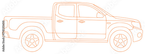 Line Art Illustration of a Four-Door Pickup Truck