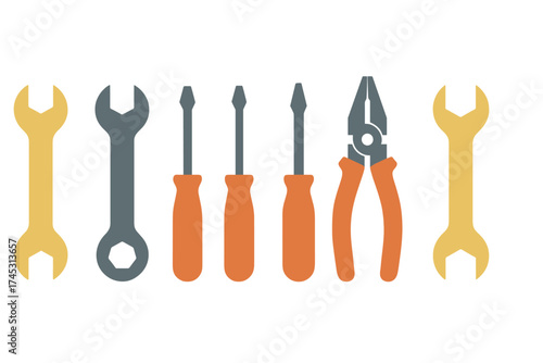 Assortment of common hand tools including wrenches screwdrivers and pliers