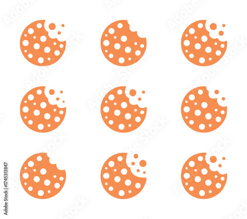 Nine Orange Cookies with White Chocolate Chips and Bite Marks