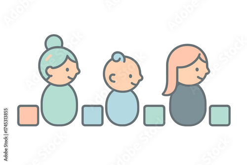 Three generations of people icons showing grandmother parent and baby