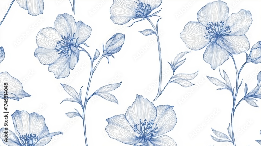 Obraz premium Blue floral illustration on white background