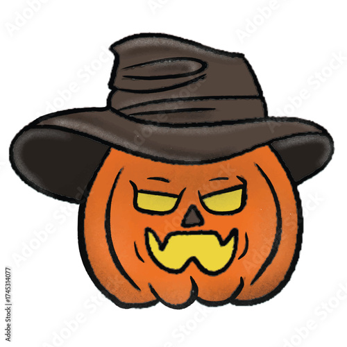 Mischievous Halloween Pumpkin Wearing a Witch Hat Illustration