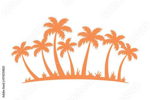 Orange Silhouette of a Tropical Palm Tree Grove on a White Background