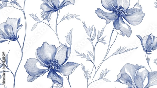 Blue floral pattern on white background