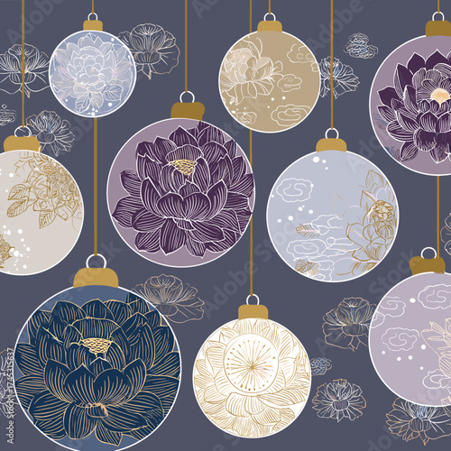 Modern Korean Traditional Ornament Vector Set with Floral Patterns and Gold Details