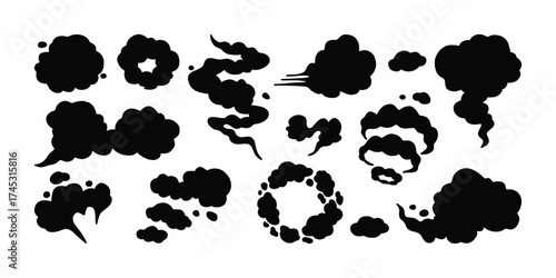 Cartoon Explosion Silhouette Collection. Energy and Impact Icons. Blast and Explosion Vector Set. Comic Effect Symbols