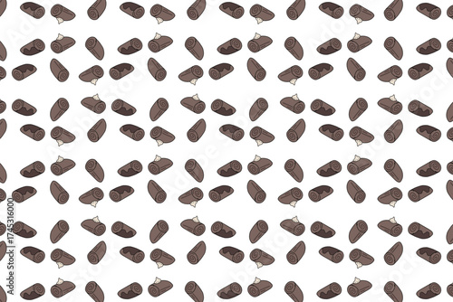 Chocolate Swiss roll  cake seamless pattern isolated in white background
