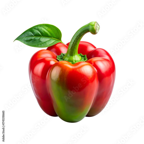  Fresh Red and Green Capsicum with Stem and Leaf Isolated on Transparent Background