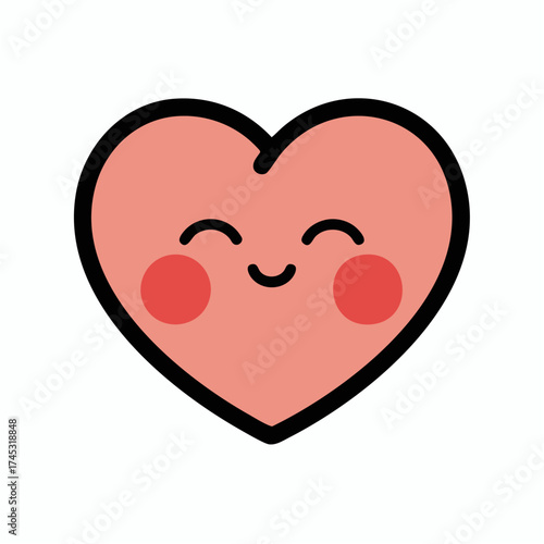 Cute kawaii heart character with a happy smiling face expressing love and joy