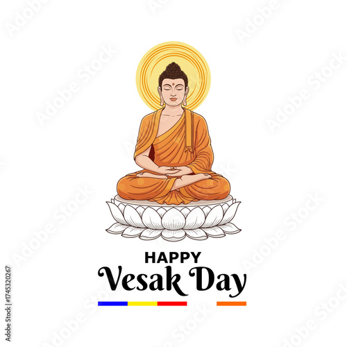 Happy Vesak Day Wishes Flyer: Meditating Buddha on Lotus, Enlightenment Celebration, Buddhist Festival Social Media