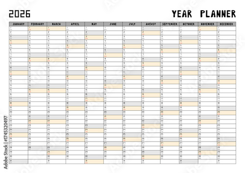 Calendar 2026 year planner template