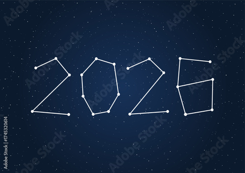 Happy New Year 2026 with stars texture on dark sky background