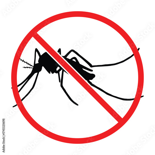 No Mosquito Sign Vector Set — Anti-Insect Repellent Icon, Pest Control and Stop Malaria Warning Symbols