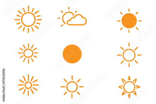 Cute Cartoon Sun Character — Smiling Yellow Face with Rosy Cheeks, Sunshine Rays, and Playful Emotions for Kids’ Summer Design and Positive Vector Illustrations