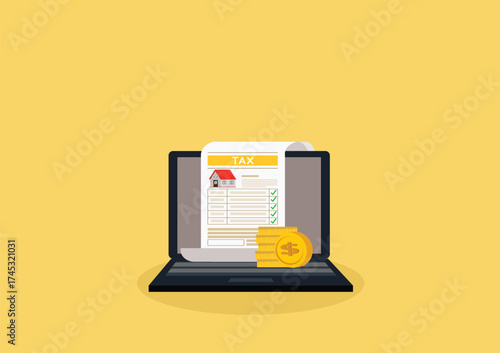 Concept tax payment. Data analysis, paperwork, financial research report and calculation of tax return. Payment of debt
