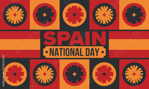 Spain National Day. Spanish flag. National happy holiday, celebrated annual in October 12. Hispanic heritage. Poster, card, banner and background. Vector illustration
