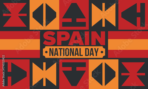 Spain National Day. Spanish flag. National happy holiday, celebrated annual in October 12. Hispanic heritage. Poster, card, banner and background. Vector illustration