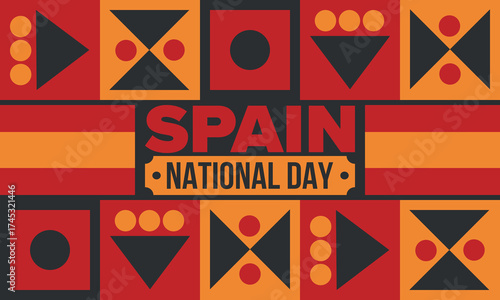 Spain National Day. Spanish flag. National happy holiday, celebrated annual in October 12. Hispanic heritage. Poster, card, banner and background. Vector illustration
